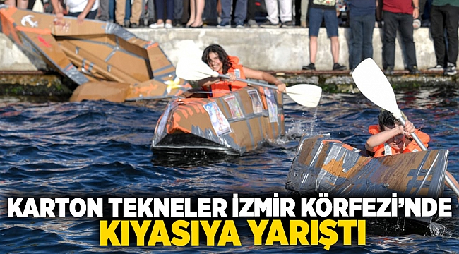 Karton tekneler İzmir Körfezi'nde kıyasıya yarıştı