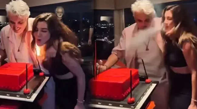 Gökçe Bahadır&#039;ın saçları pasta üflerken alev aldı