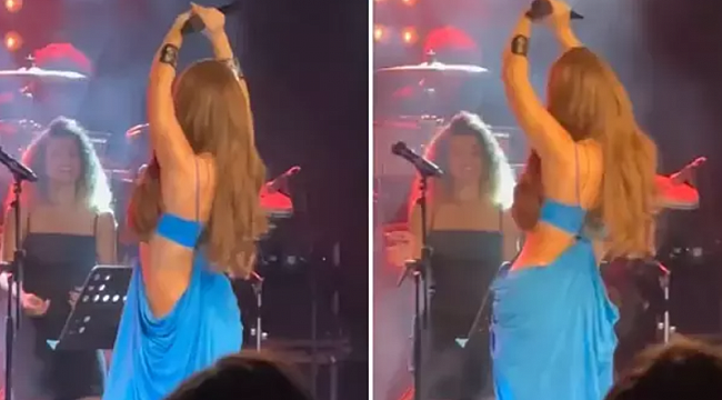 Simge Sağın bel dekolteli mavi elbisesiyle izleyenleri hayran bıraktı