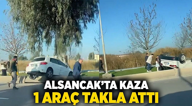 Alsancak&#039;ta kaza; 1 araç takla attı