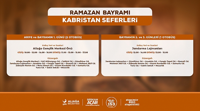 Aliağa Belediyesi’nden Ramazan Bayramında Kabristana Ücretsiz Ulaşım