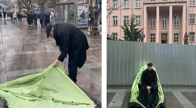 CHP&#039;li Mahmut Tanal tutuklu öğrenciler için Adalet Bakanlığı önünde çadır kurdu, polis müdahale etti