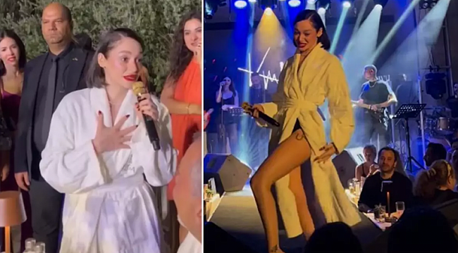 Uçakta valizi kaybolan Alya, sahneye bornozla çıktı