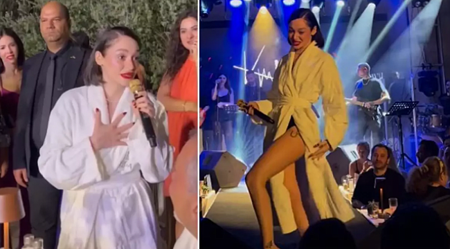 Uçakta valizi kaybolan Alya, sahneye bornozla çıktı