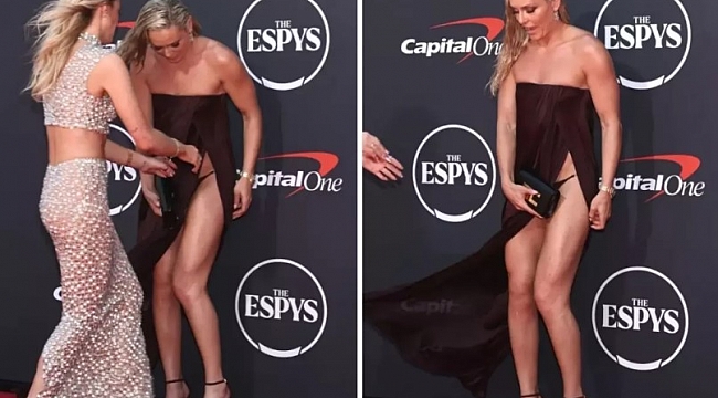 Ünlü kayakçı, kırmızı halıda poz verdiği sırada kıyafet kazası yaşadı