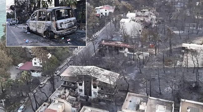 Çanakkale&#039;de yanan villalar sabahın ilk ışıklarıyla görüntülendi