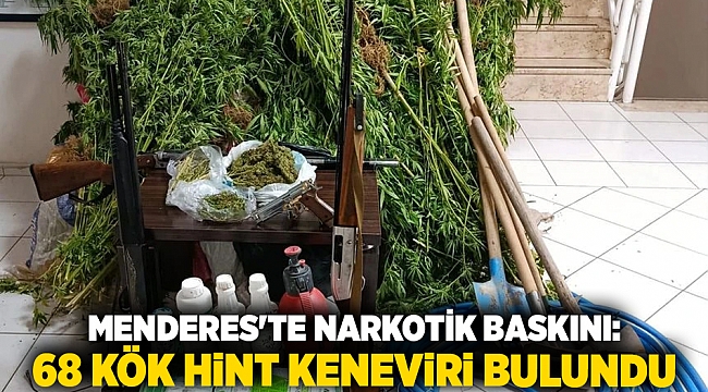 Menderes&#039;te narkotik baskını: 68 kök Hint keneviri bulundu