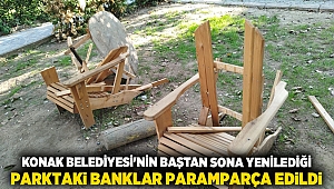 Konak Belediyesi'nin baştan sona yenilediği parktaki banklar paramparça edildi