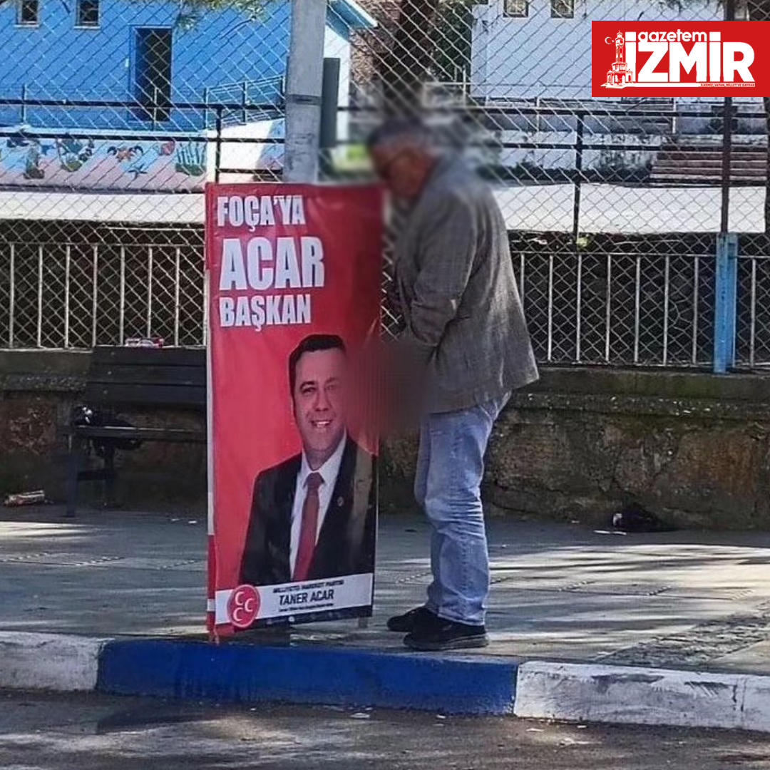 Foça’da skandal olay: Başkan adayının reklam panosuna tuvaletini yaptı