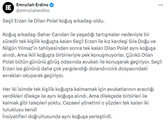 Bahar Candan'la kavga eden Seçil Erzan, Dilan Polat ile koğuş arkadaşı oldu