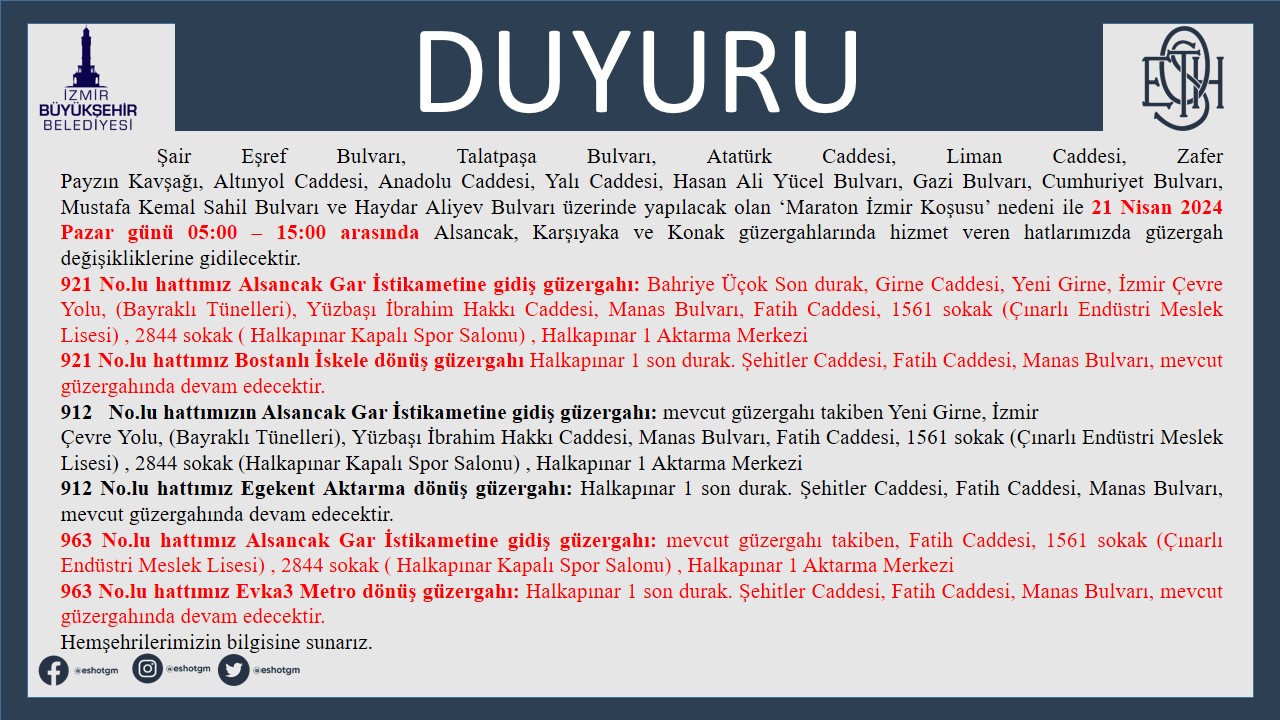 Toplu ulaşıma Maraton İzmir ayarı