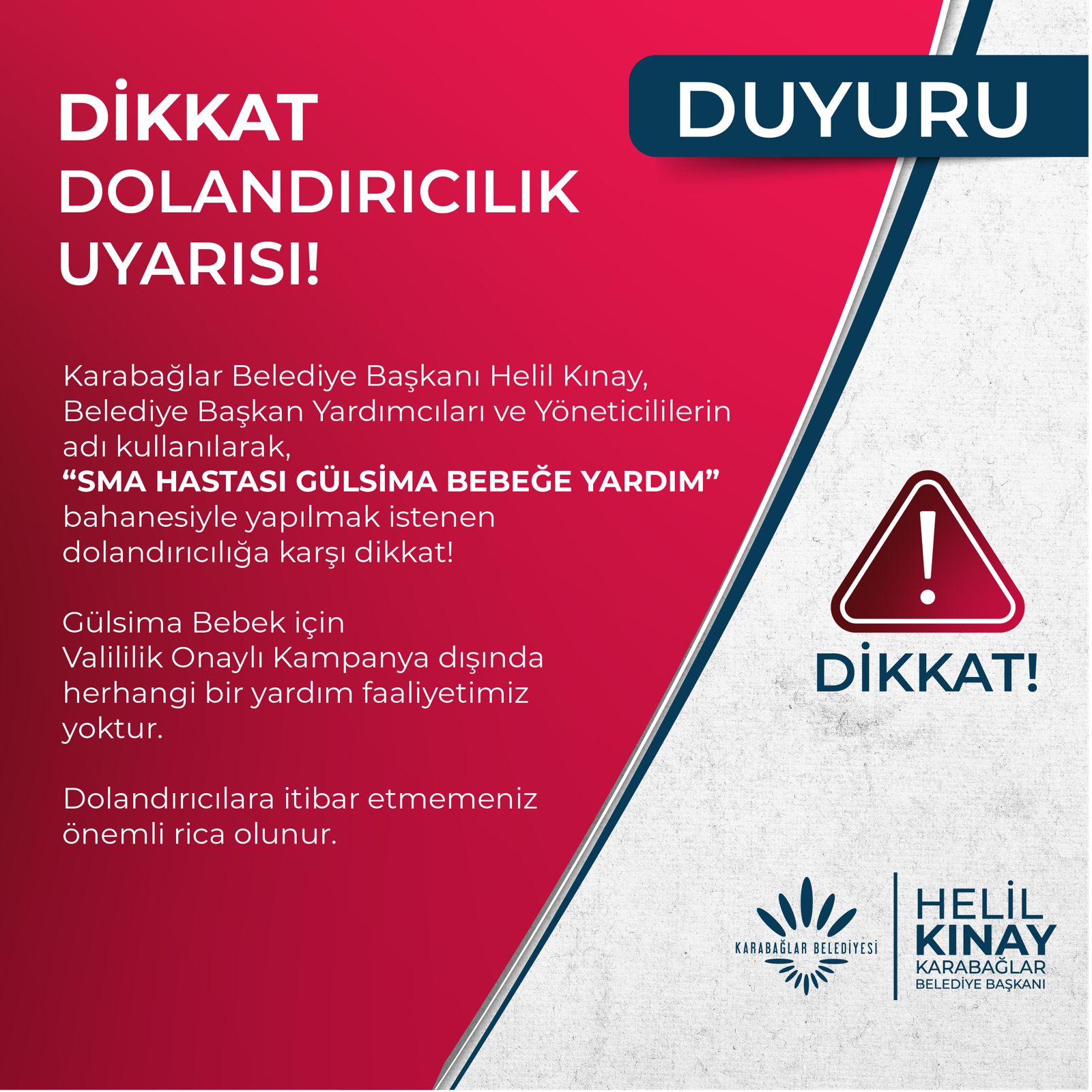 Karabağlar Belediyesi'nden dolandırıcılık uyarısı