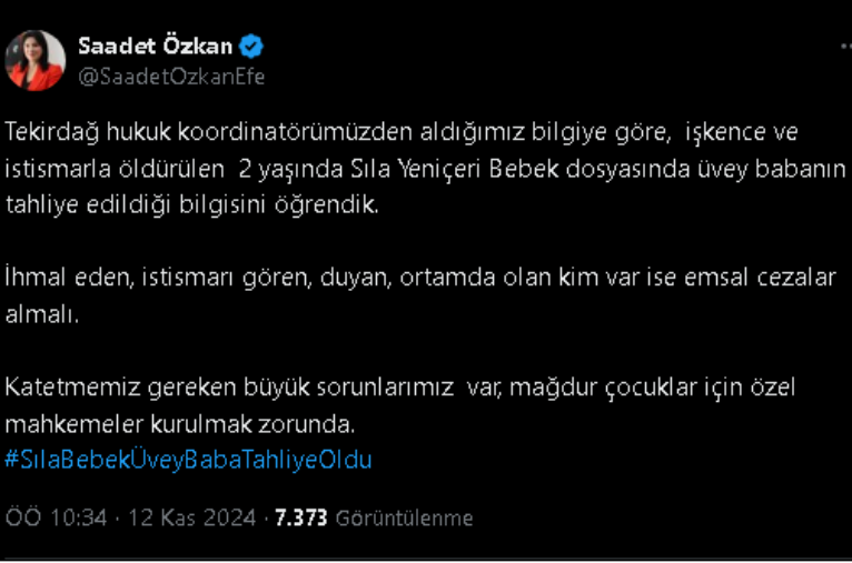 2 yaşındaki Sıla bebeği istismardan suçlanan üvey baba tahliye edildi