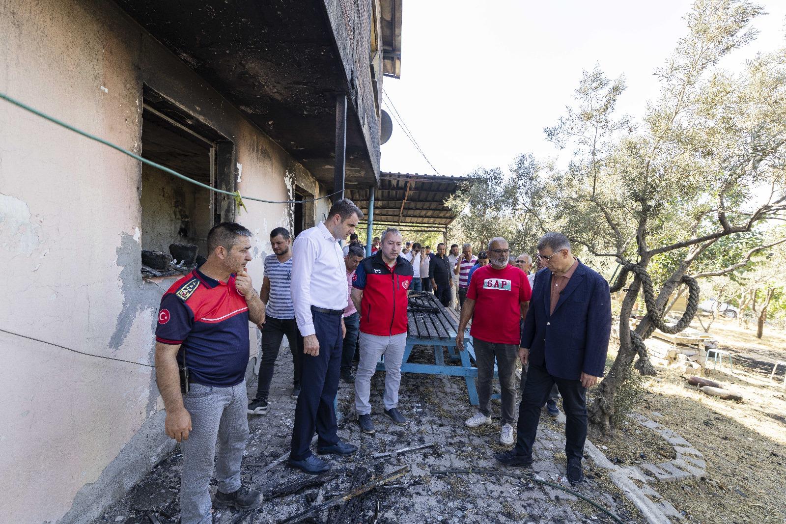 Başkan Tugay yangından etkilenen vatandaşları ziyaret etti