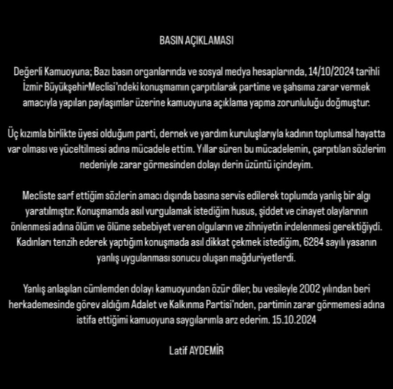 Skandal ifadelerle gündem olmuştu: AK Partili Aydemir'den istifa