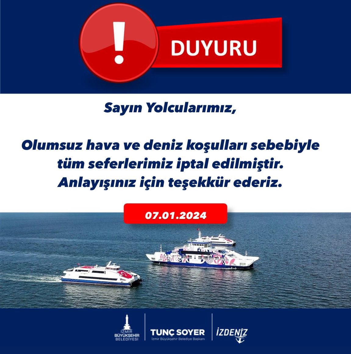 İzdeniz açıkladı: Seferlere fırtına engeli