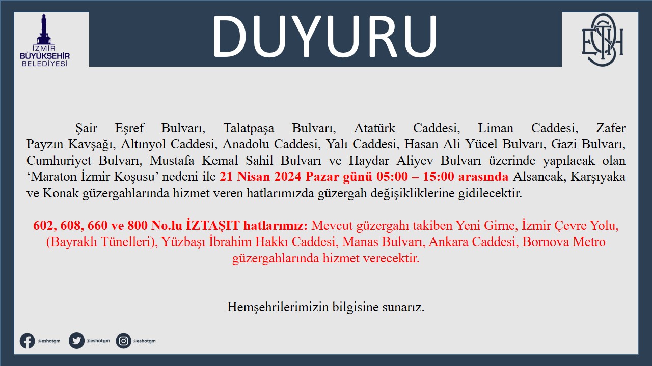 Toplu ulaşıma Maraton İzmir ayarı