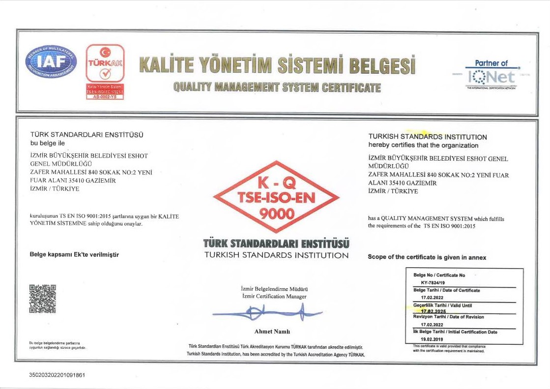 ESHOT’a kalite tescili