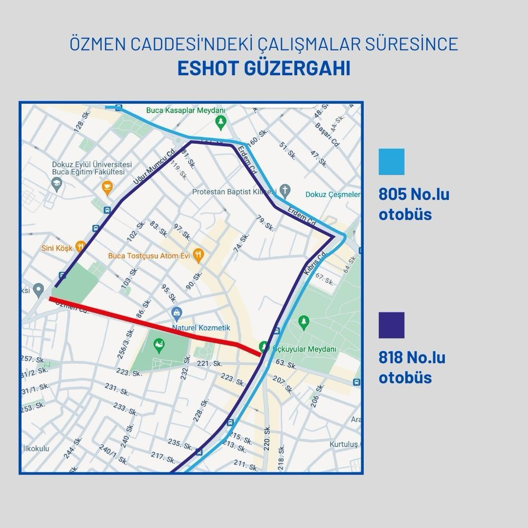 Buca Özmen Caddesi yağmur suyu hatlarının yapımı nedeniyle trafiğe kapatılacak