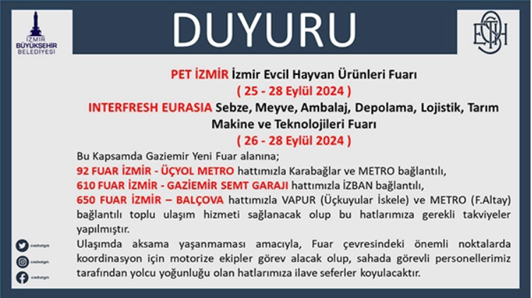 İzmir'e fuar düzenlemesi: Toplu taşıma kullanacaklarının dikkatine