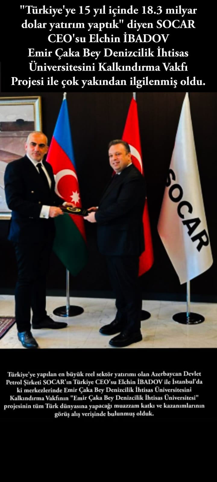 İZMİR'İN GURURU EMİR ÇAKA BEY DÜNYA DEVİ SOCAR'IN DİKKATİNİ ÇEKTİ