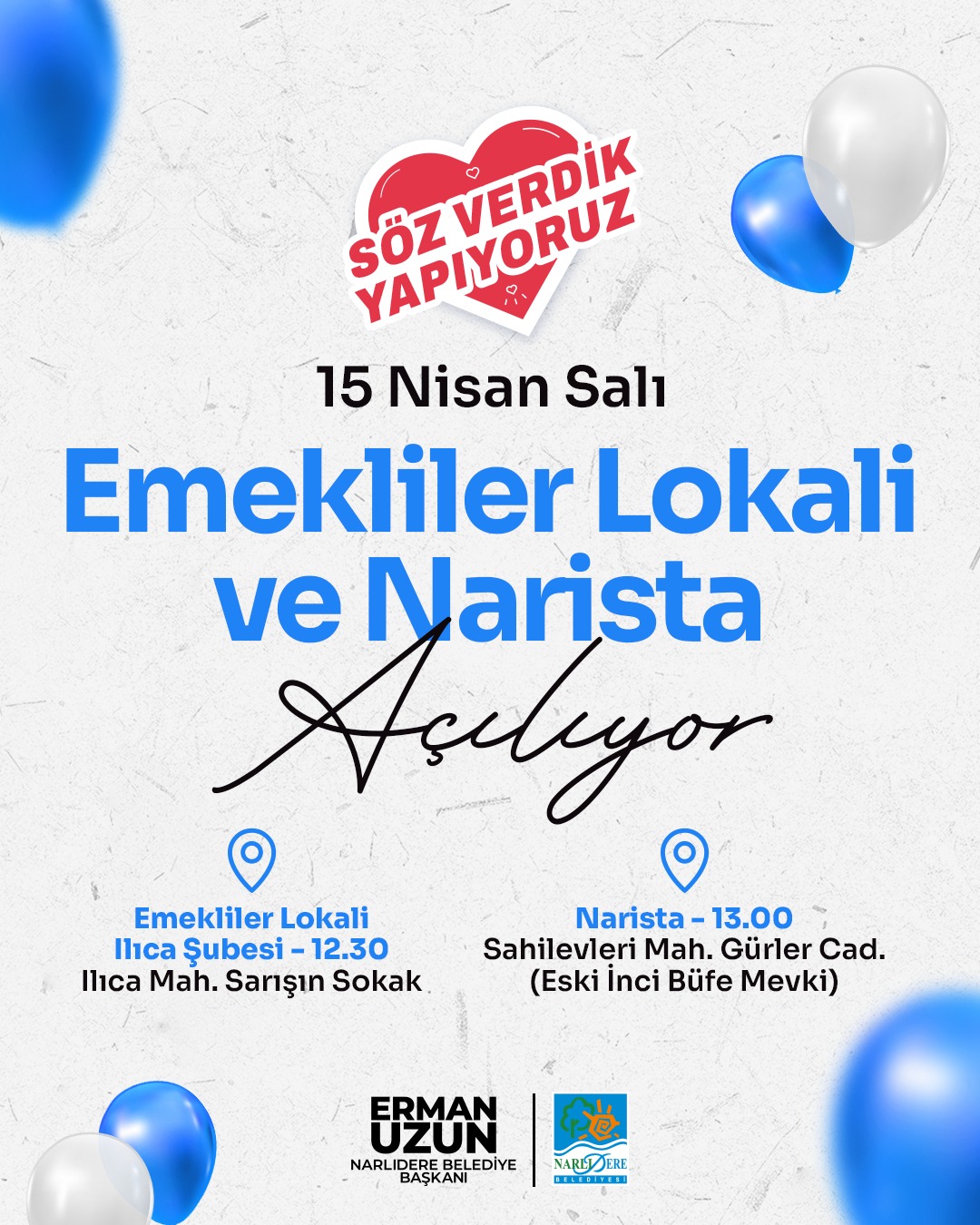 Narlıdere'de 15 Nisan'da çifte açılış