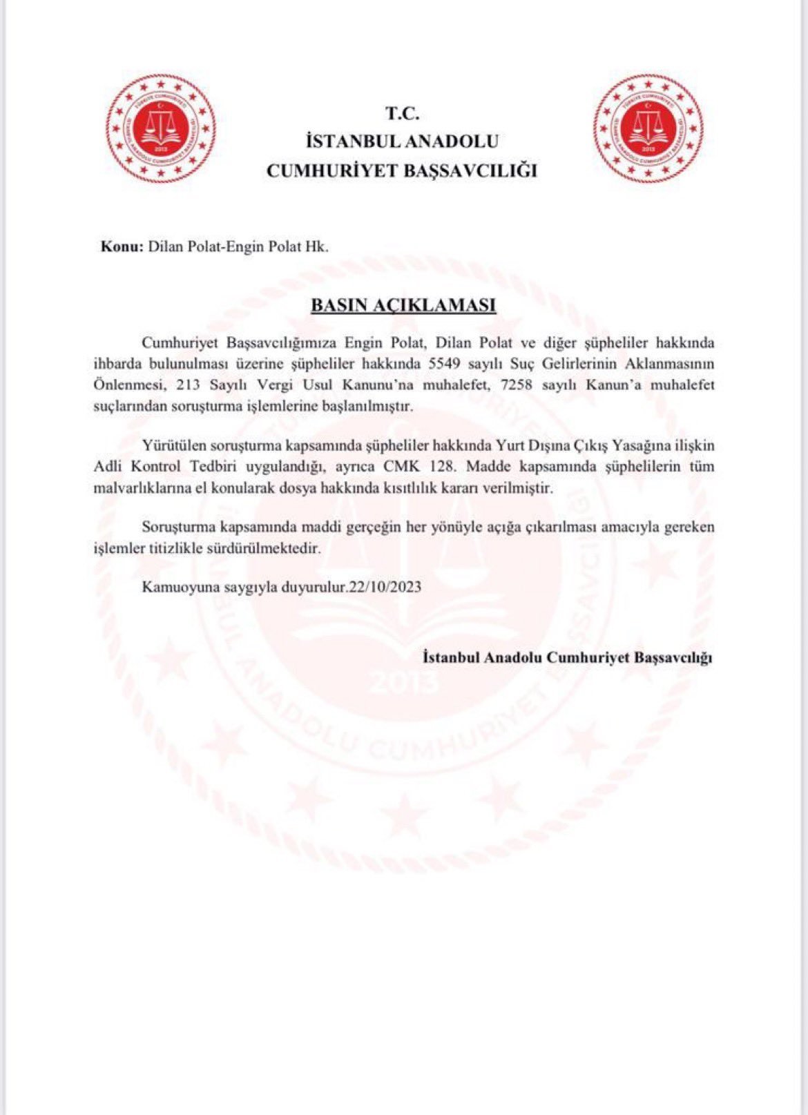 Dilan Polat ve Engin Polat’ın tüm mal varlıklarına el konuldu.