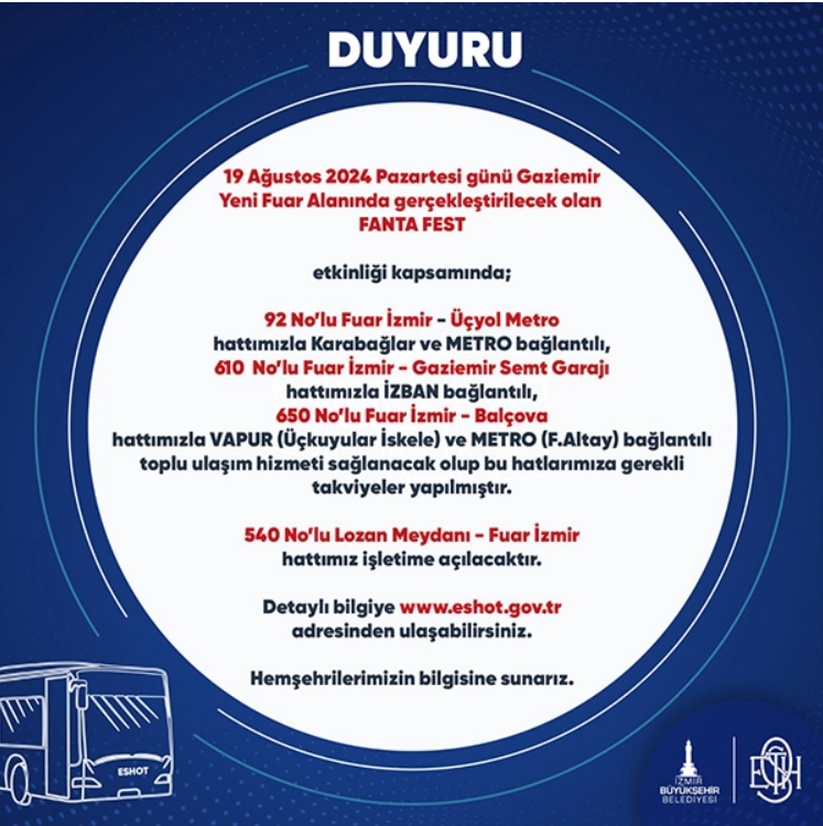 Eshot duyurdu; Tarkan ve Ceza konserine gidecekler için ek sefer