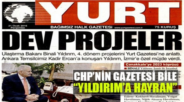 Bakan Yıldırım CHP Gazetesine Manşet Oldu!