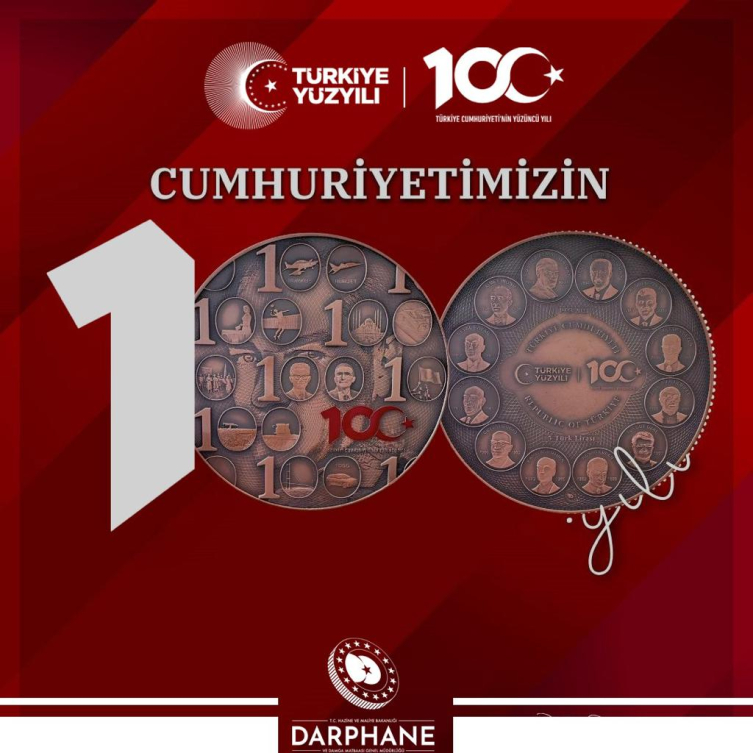 Cumhuriyetin 100. yılına özel "5 Türk lirası" hatıra parası basıldı