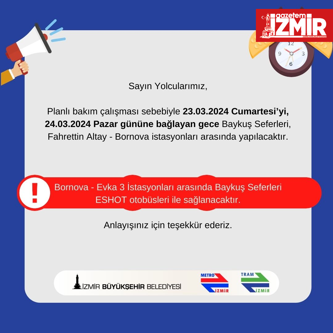 İzmir Metroda pazar günü bakımı