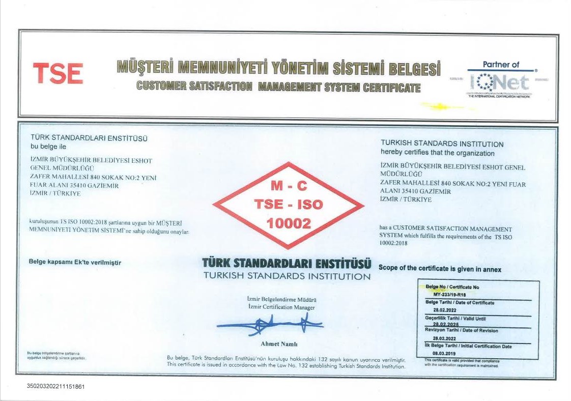 ESHOT’a kalite tescili