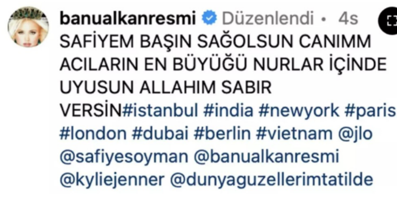 Banu Alkan'ın evlat acısı yaşayan Safiye Soyman için yayınladığı taziye mesajı tepki çekti