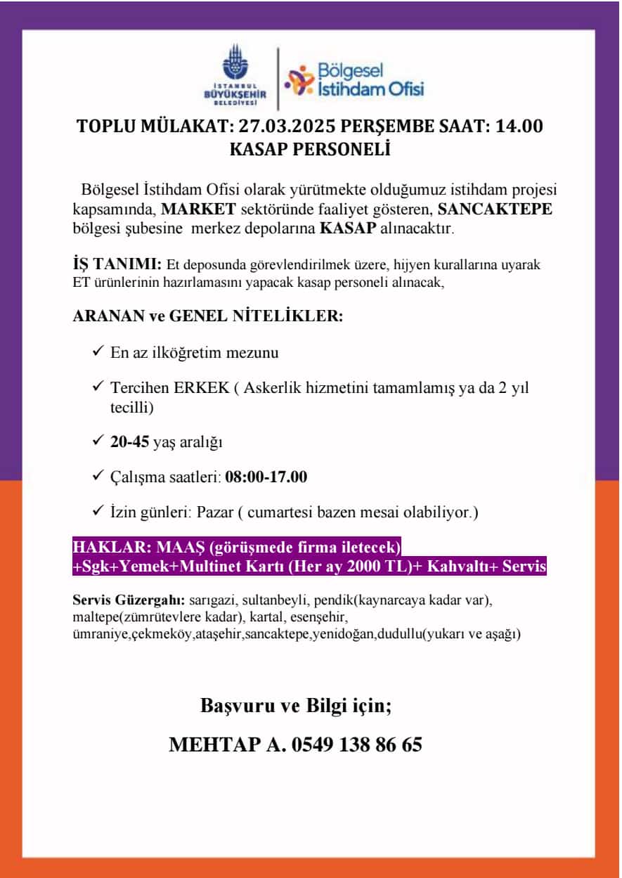 İstanbul Büyükşehir Belediyesi İş İlanı: Kasap Personeli Alımı İçin Toplu Mülakat Duyurusu