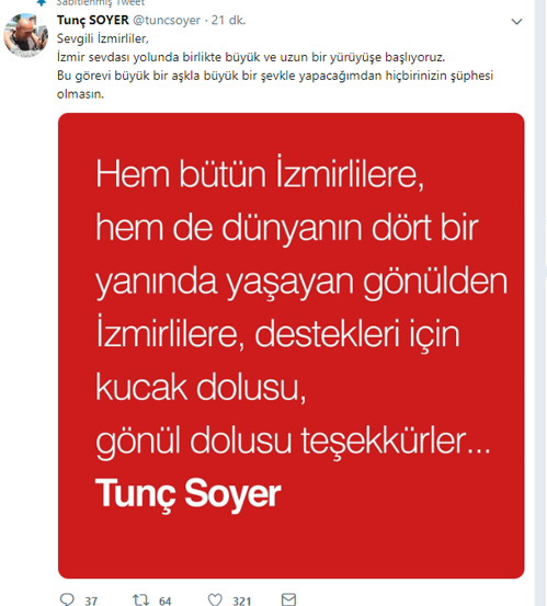 SOYER'DEN İZMİRLİLERE İLK MESAJ