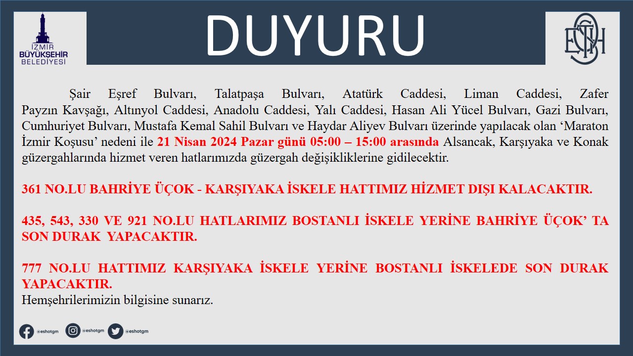 Toplu ulaşıma Maraton İzmir ayarı