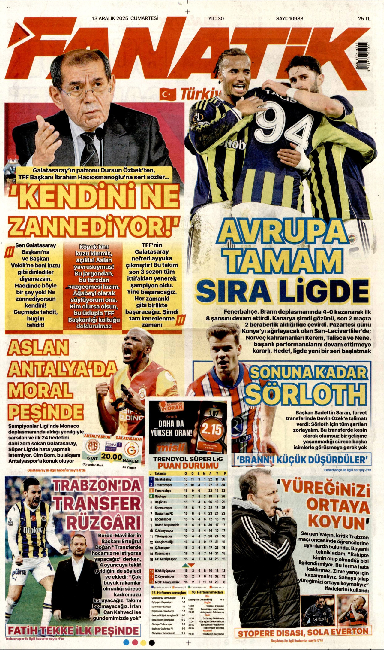 FANATİK Gazete Manşeti