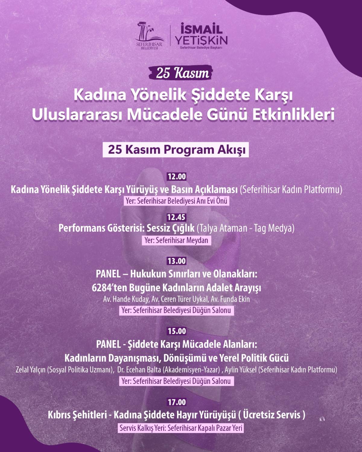 Seferihisar Belediyesi’nden 25 Kasım’da güçlü mesaj: “Şiddetin bahanesi yok, kadına şiddete hayır!”
